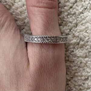 Vintage Style 925 Sterling Silver Clear CZ Eternity Band Ring Size 12